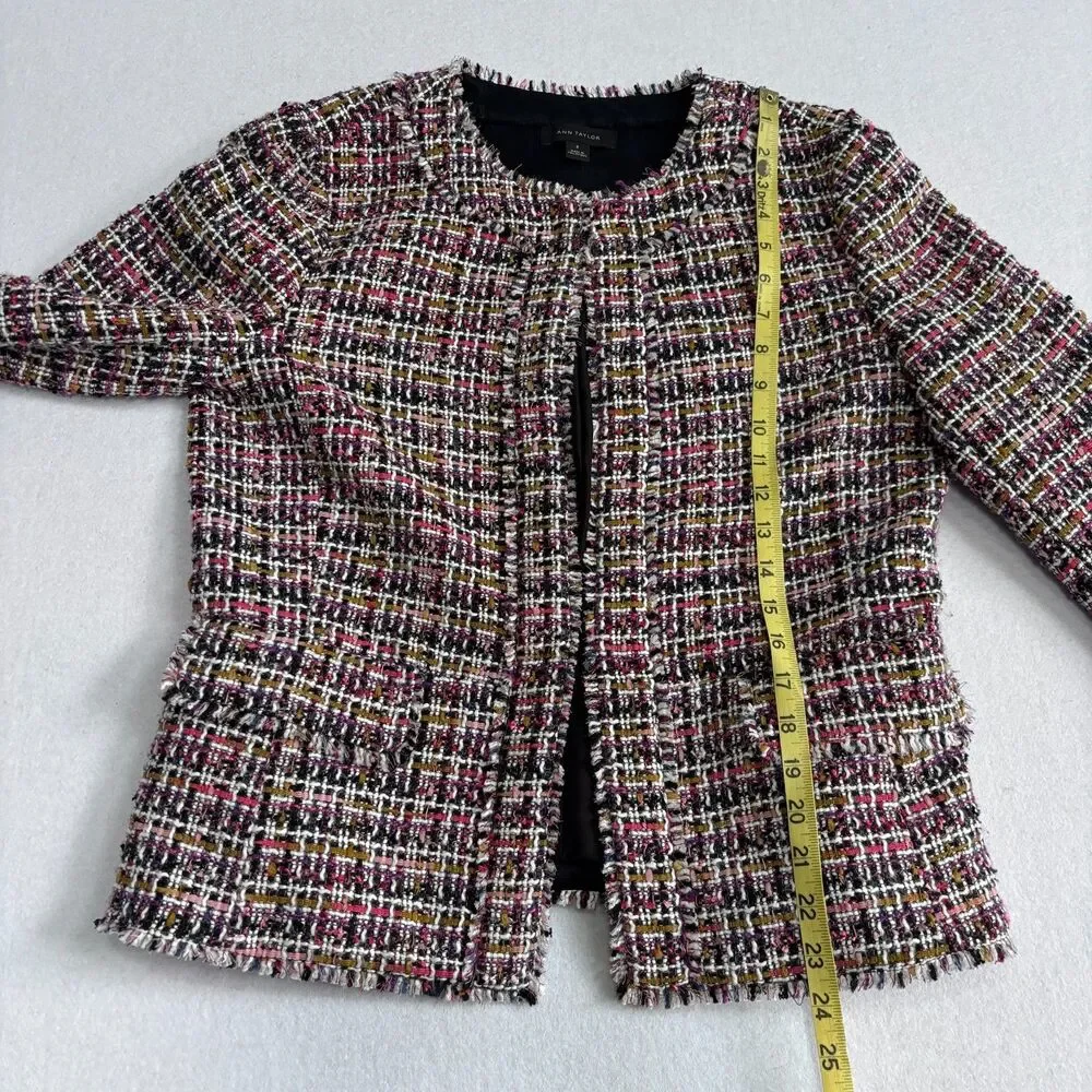 Ann Taylor Tweed Blazer Jacket Women's 8 Multicolor Old Money Career Office